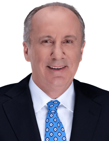 Profile portrait of Muharrem Ince, the Memleket Party's presidential candidate in the 2023 Turkish elections, with a determined expression
